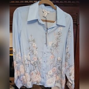Rachel Zoe Silky Floral Bird Print Blouse